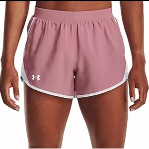 Under Armour Fly By Running Shorts L Pink White Elixir Athletic Loose Logo